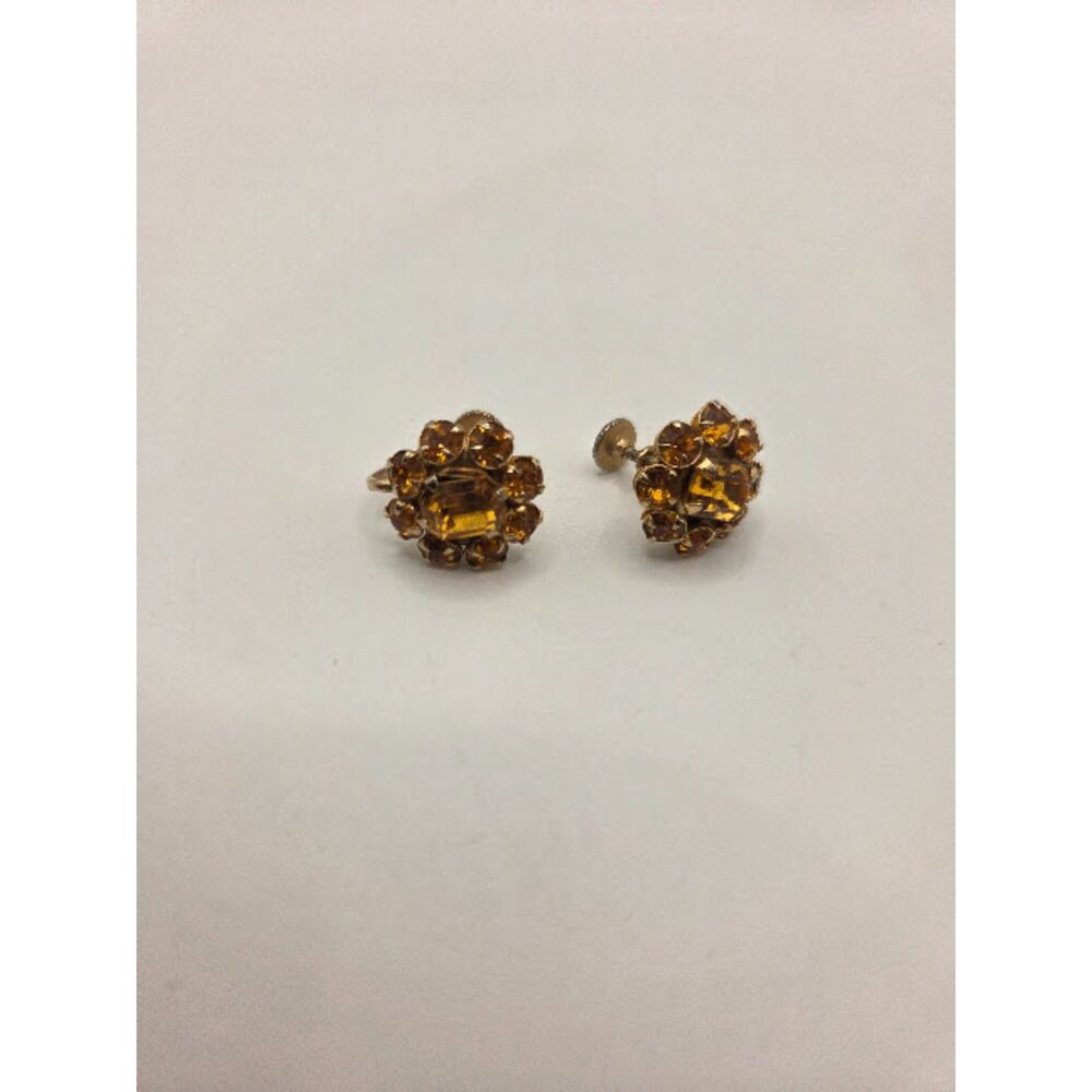 1897. Vintage Mid-Century Topaz Rhinestone Screw-Back Cluster Earrings